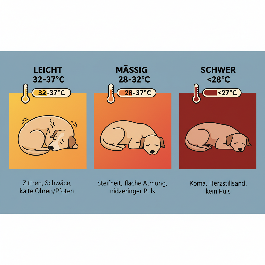 Infographic: Three stages of hypothermia in dogs — mild, moderate, and severe